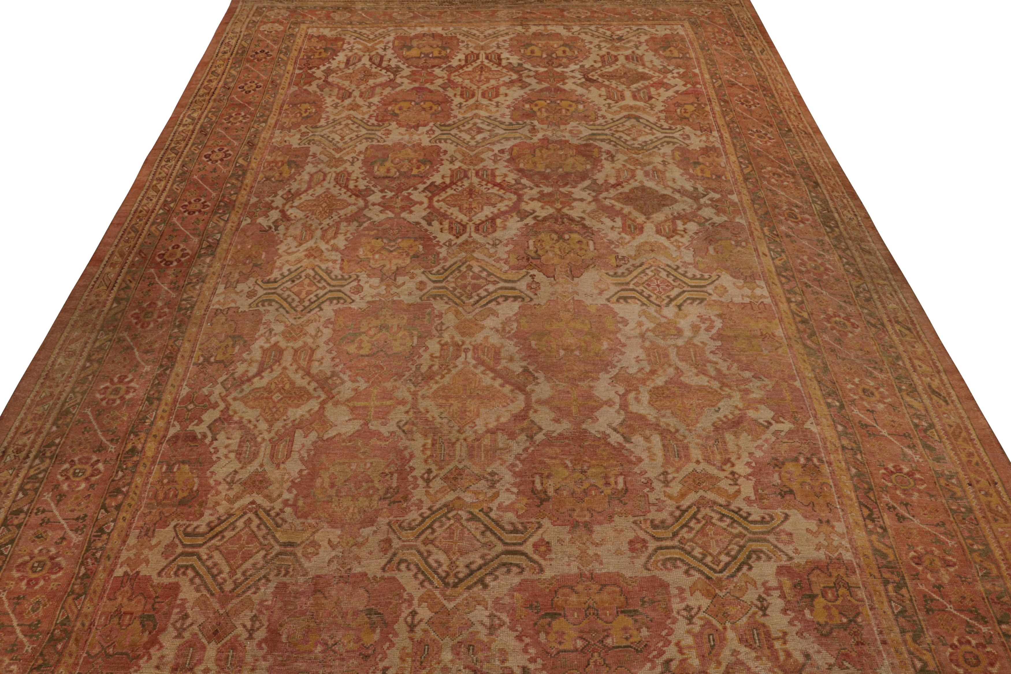 Turkish Antique Oushak Palace Rug with Red and Gold All Over Pattern For Sale