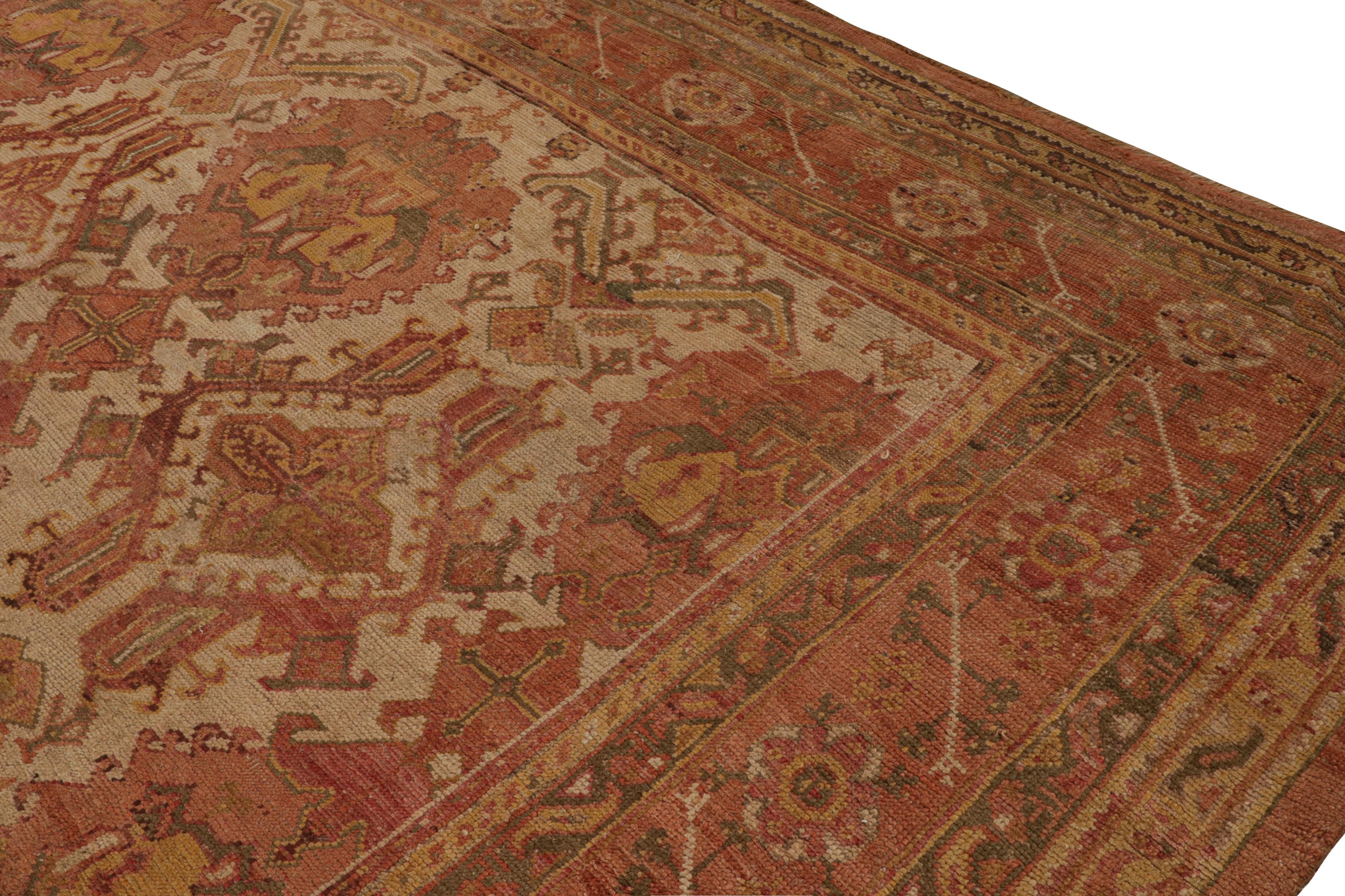 Antique Oushak Palace Rug with Red and Gold All Over Pattern In Good Condition For Sale In Long Island City, NY