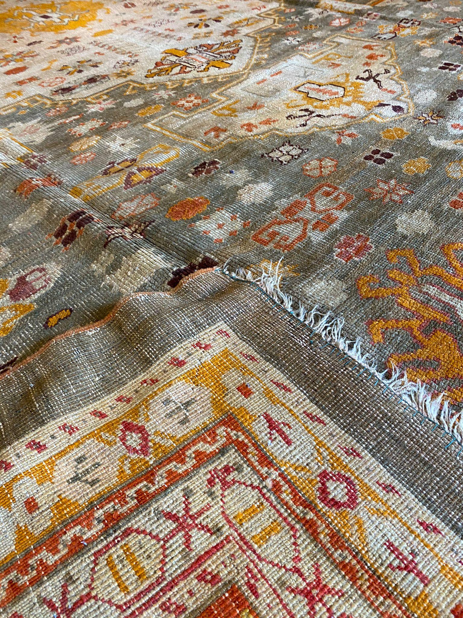 Hand-Knotted Antique Oushak Turkish Rug For Sale