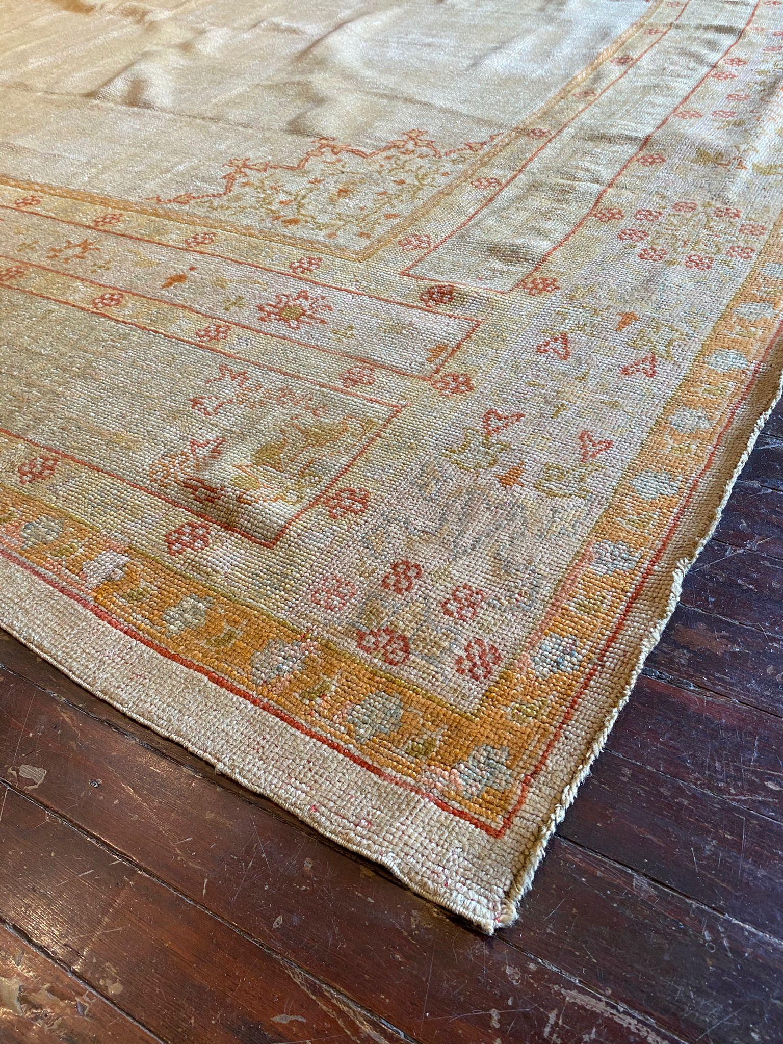 Hand-Knotted Antique Oushak Turkish Rug For Sale