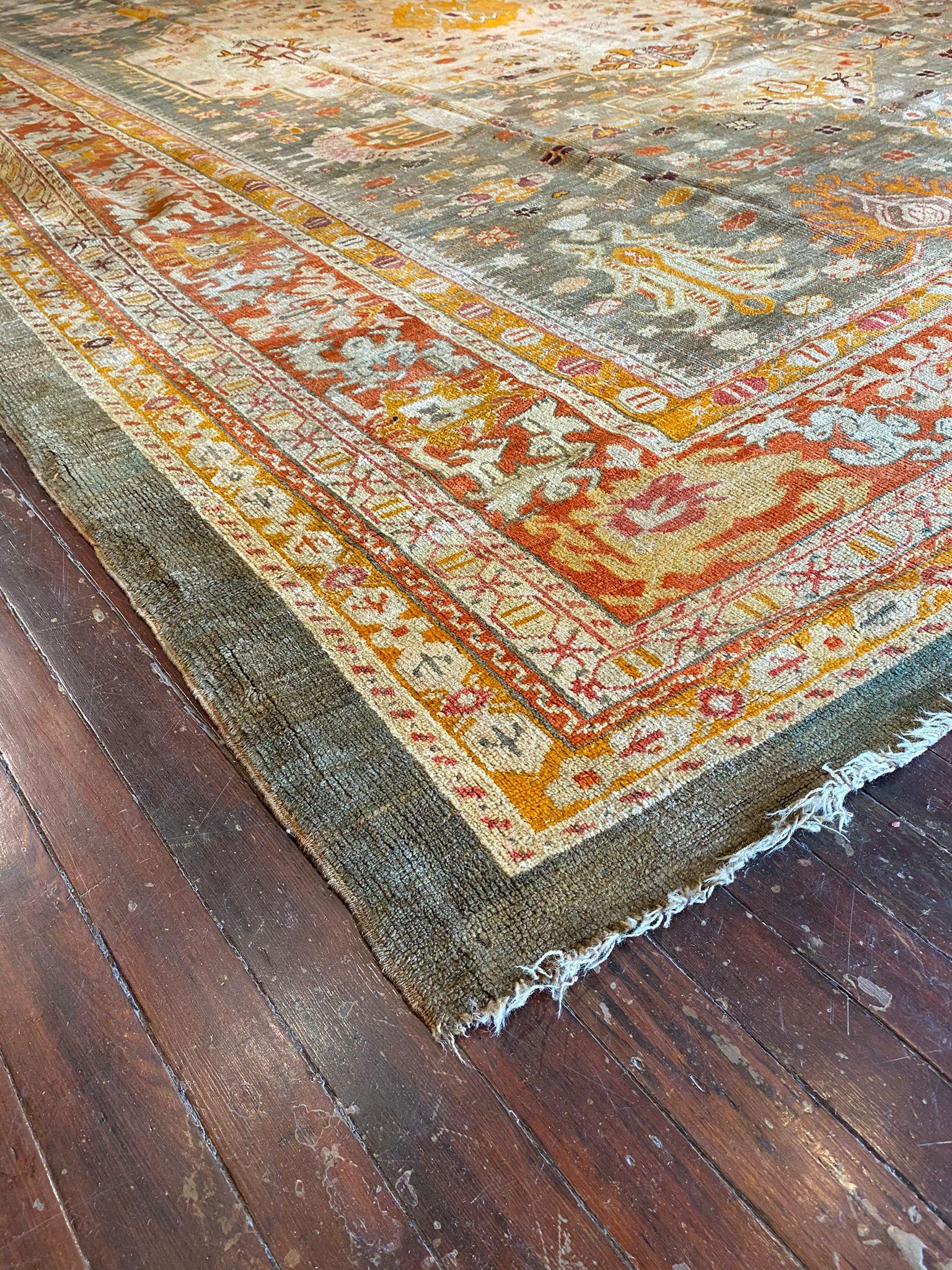 Early 20th Century Antique Oushak Turkish Rug For Sale