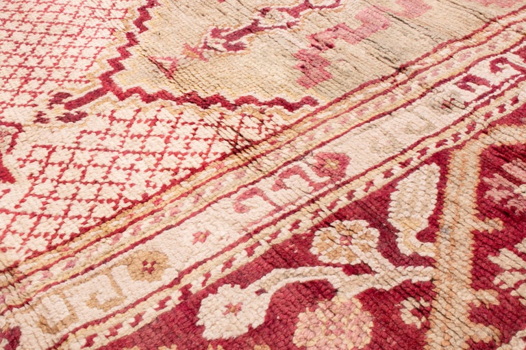 Antique Oushak Pink and Red Wool Rug For Sale at 1stDibs