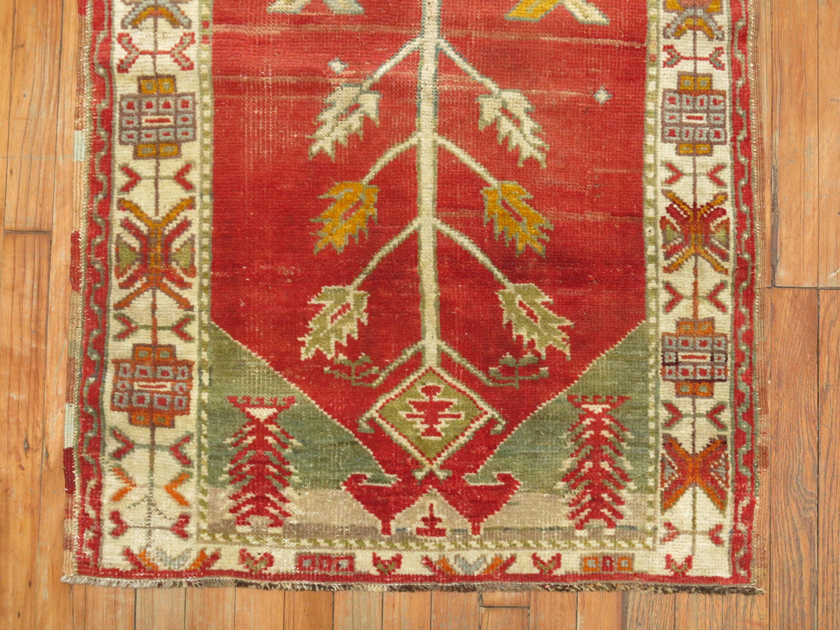 Hand-Knotted Antique Oushak Prayer Rug For Sale