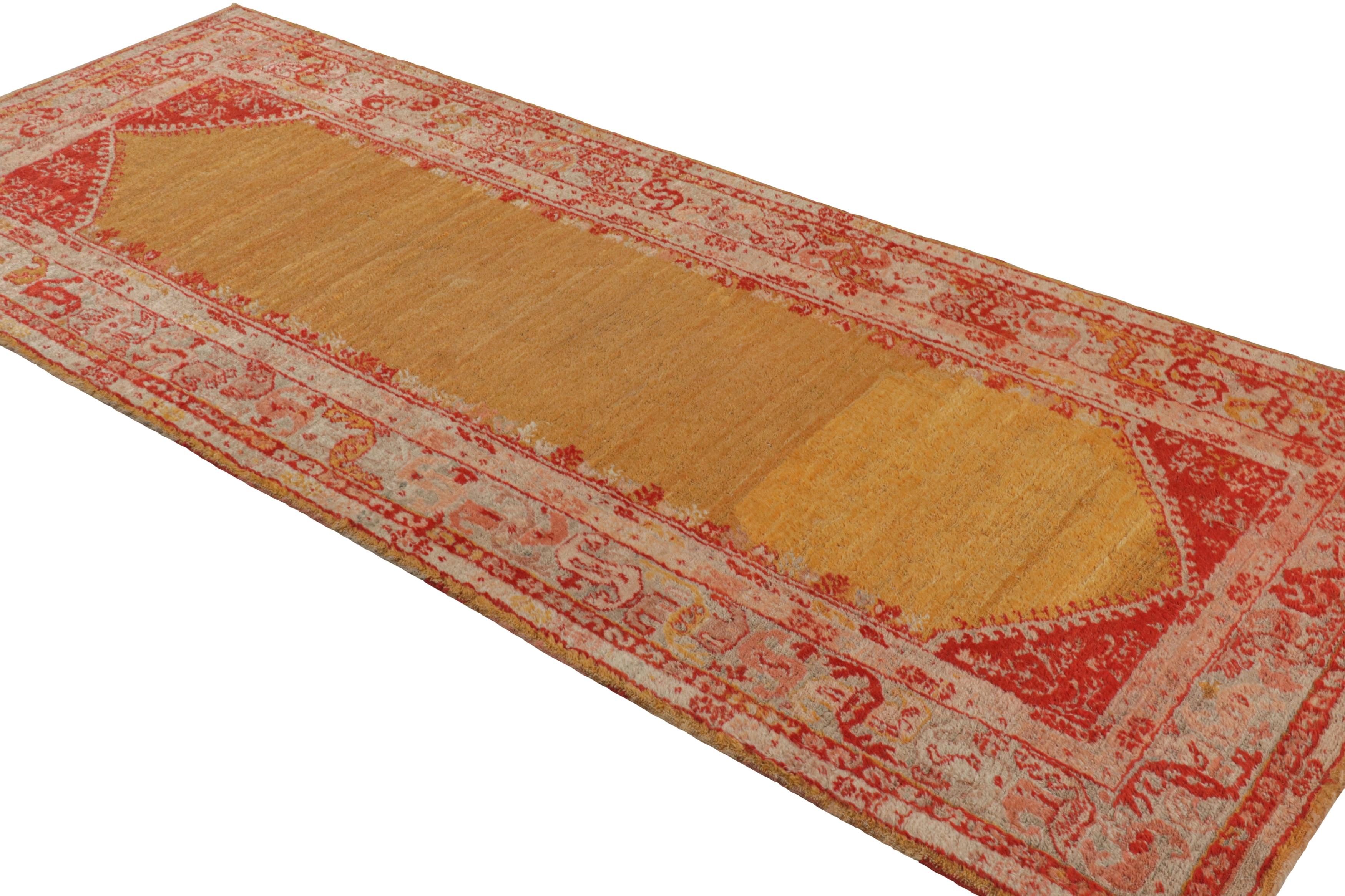 Hand-Knotted Antique Oushak Red and Gold Angora Wool Rug by Rug & Kilim For Sale
