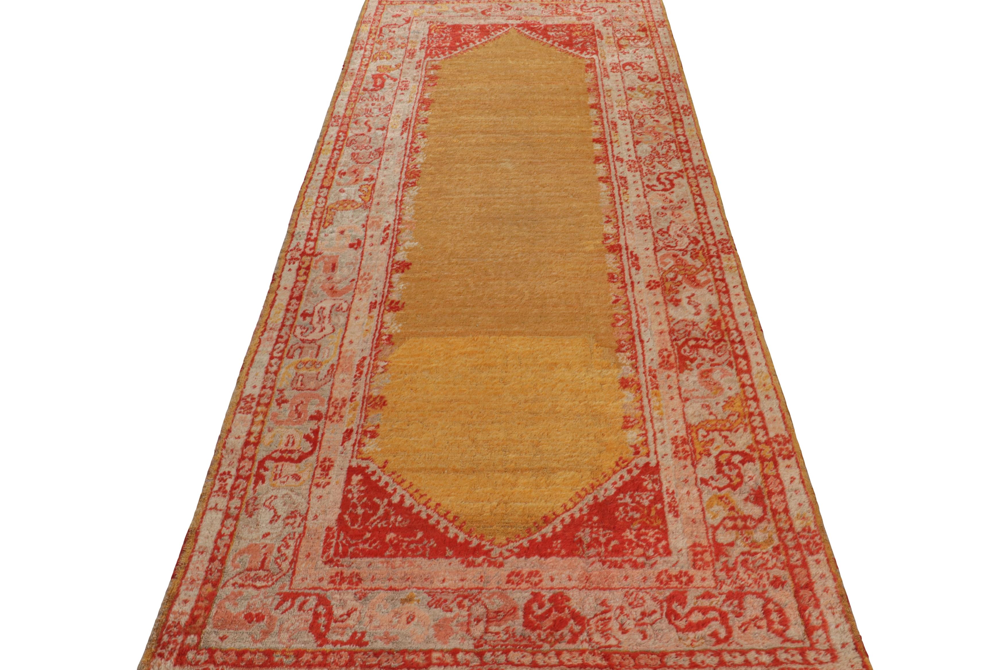 Antique Oushak Red and Gold Angora Wool Rug by Rug & Kilim In Good Condition For Sale In Long Island City, NY
