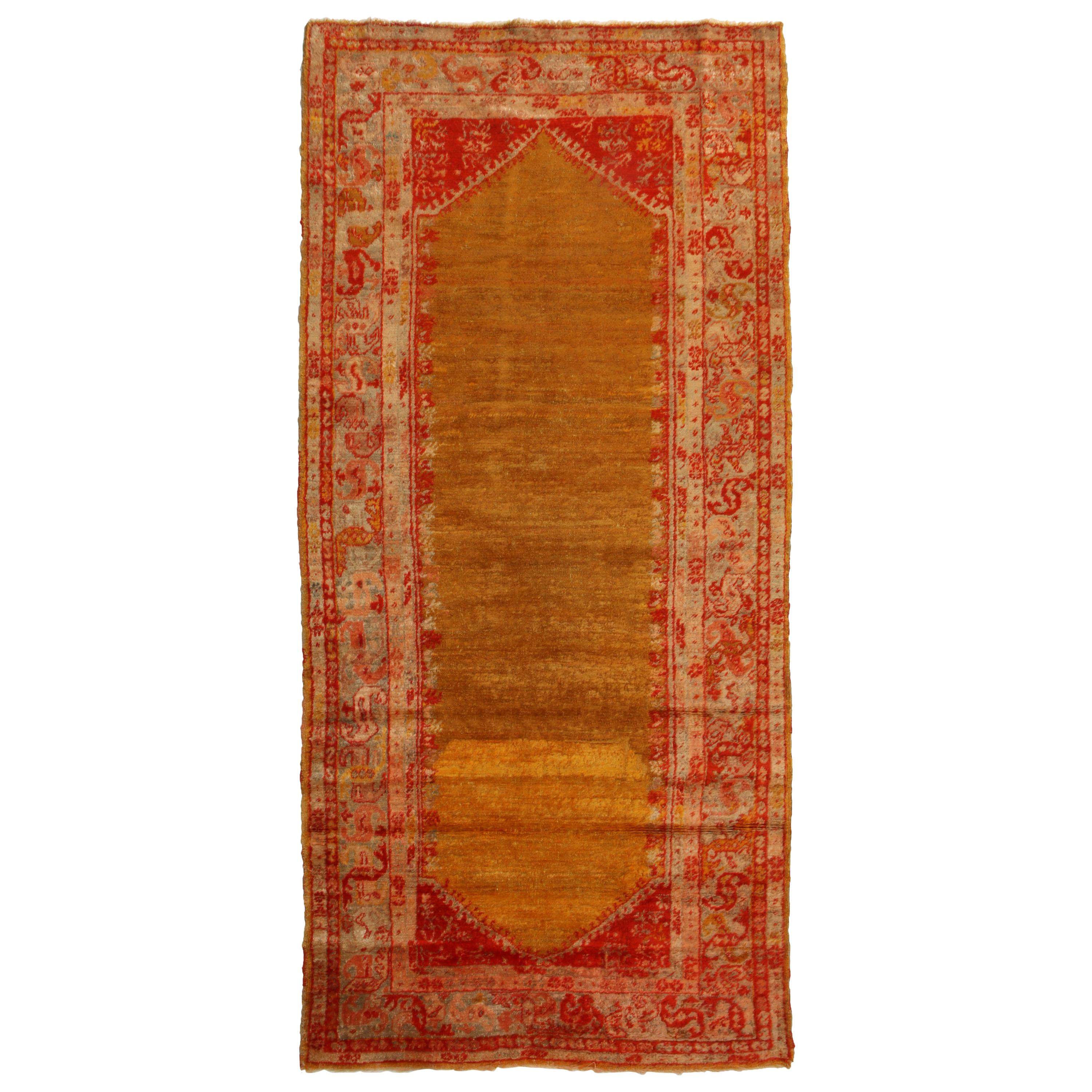 Antique Oushak Red and Gold Angora Wool Rug by Rug & Kilim