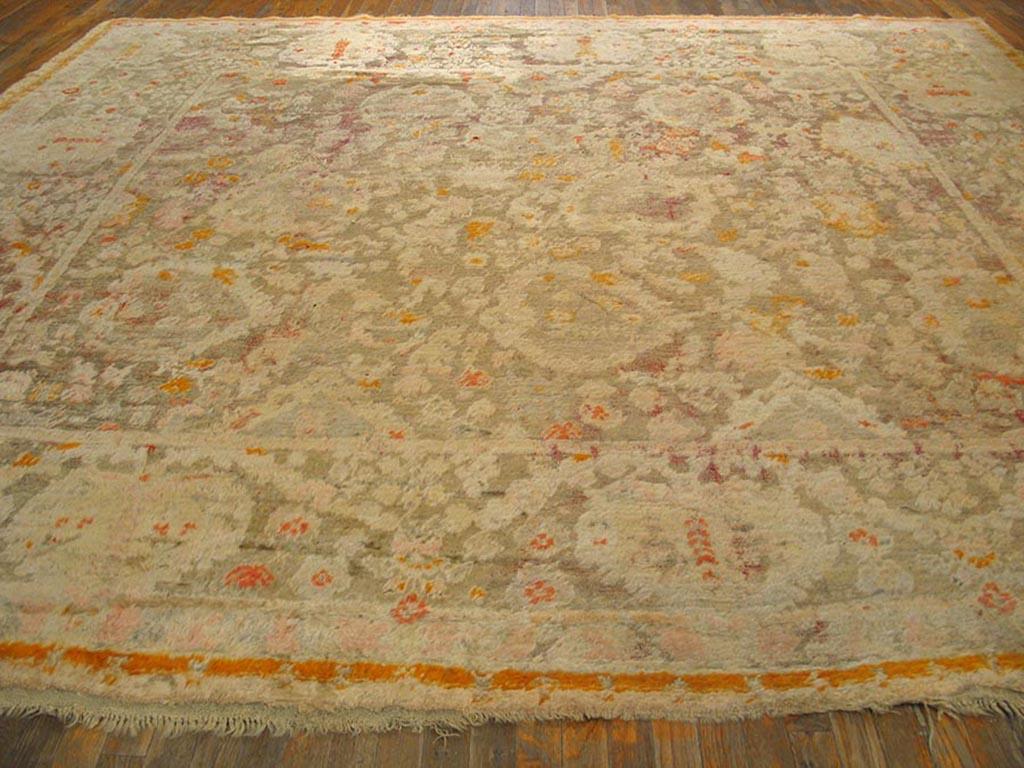 Hand-Knotted 19th Century Turkish Angora Oushak Carpet ( 10'6