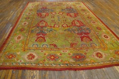 Large Scale Arts And Crafts Design Antique Green Background Turkish Oushak Rug
