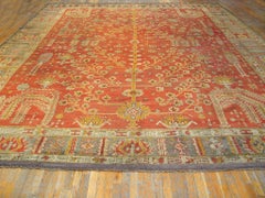 1890s Red and Sage Green Antique Oushak Carpet 13'10" x 17' Cypress Design