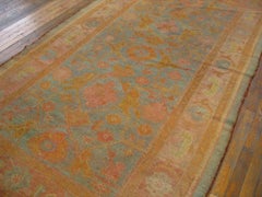 A Light Blue Background with Allover-Geometric Design Antique Turkish Oushak Rug