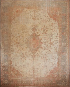 Antiker antiker türkischer Oushak-Teppich, antiker türkischer Oushak, groß, handgefertigt, antik, neutral, beige