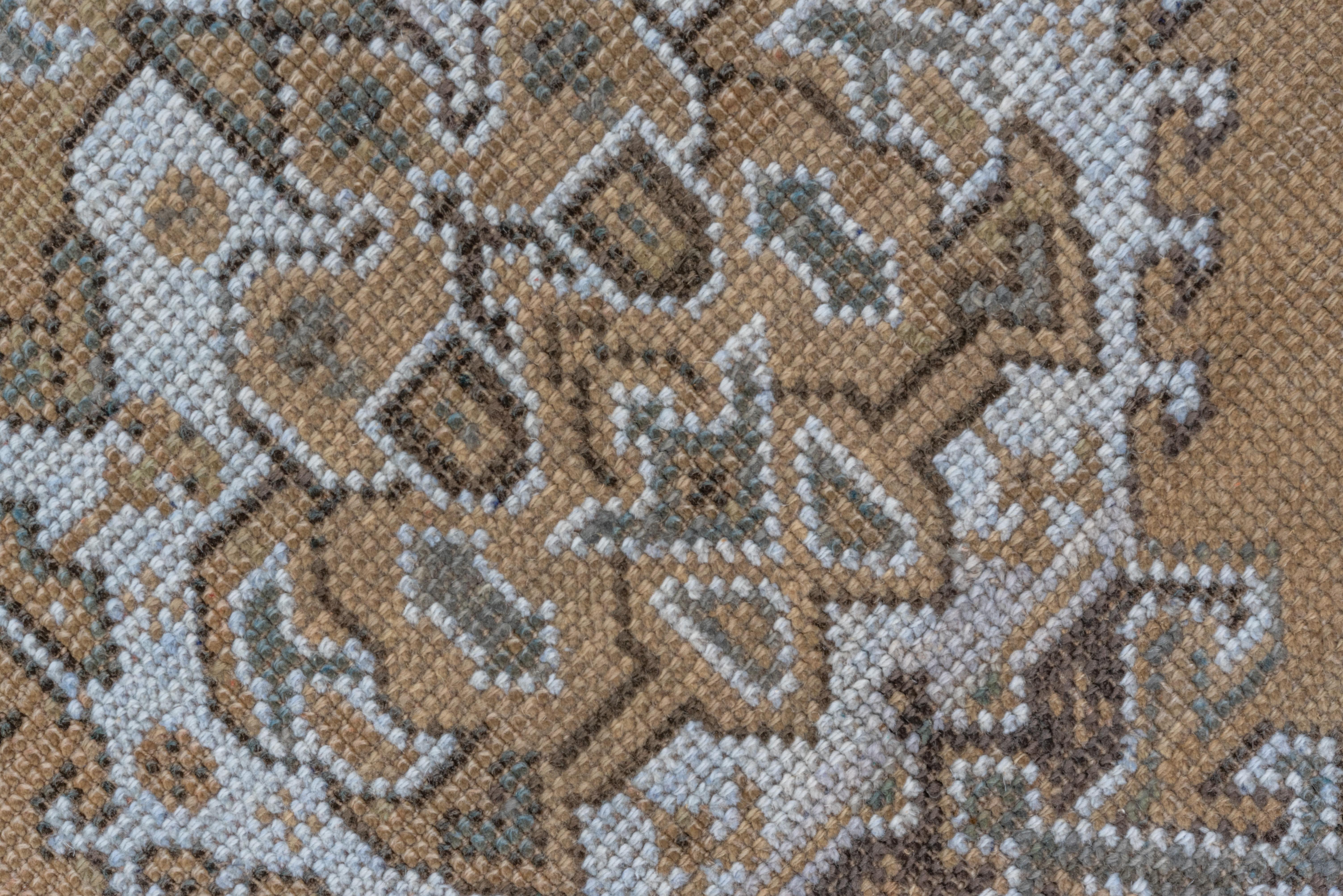 Early 20th Century Antique Oushak Rug, Brown Field, Light Blue Borders and Motifs For Sale