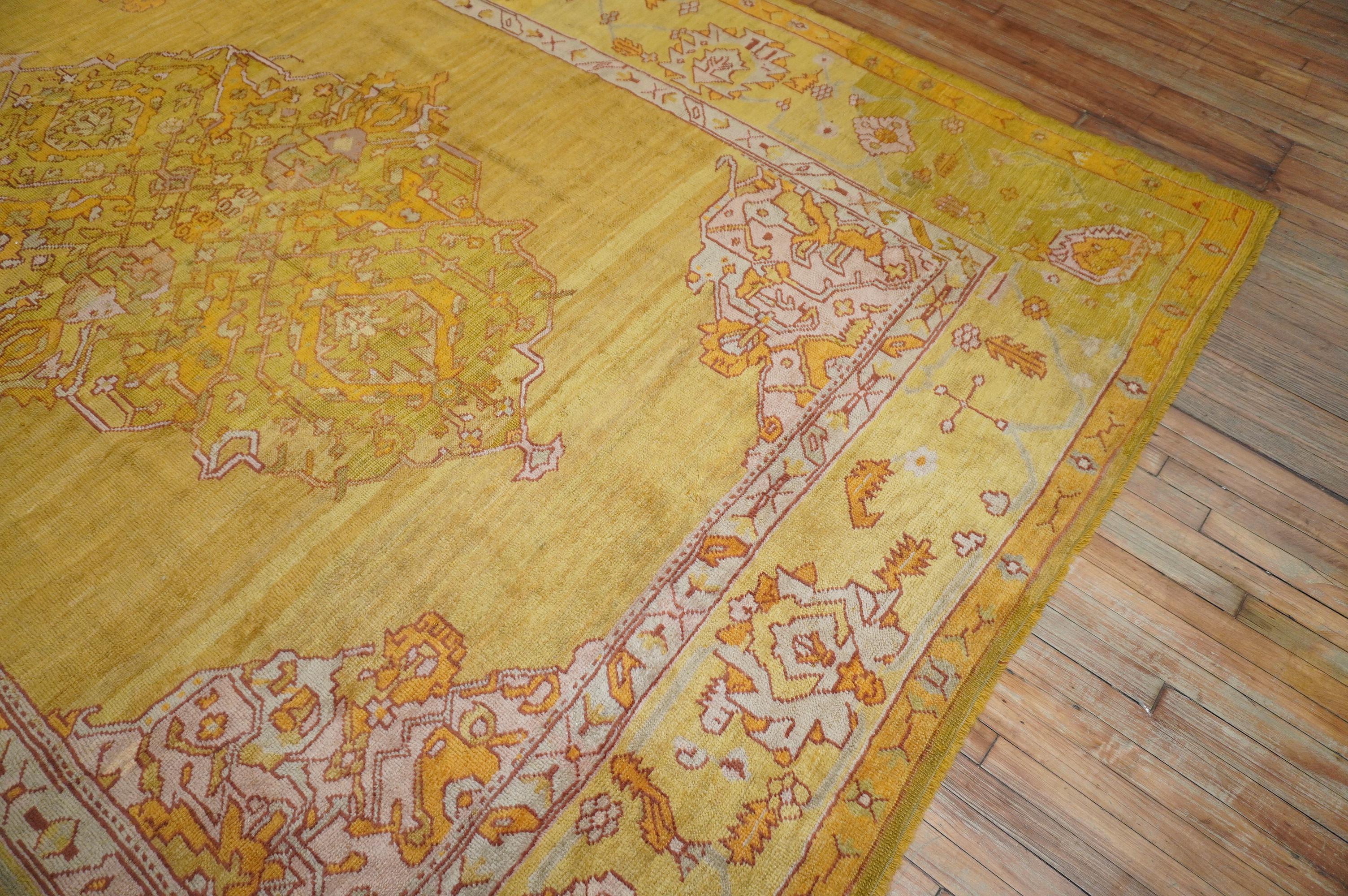 Zabihi Collection Gold Green Antique Oushak Rug For Sale 6