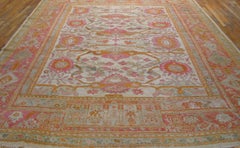 Beautifully Decorative Light Ivory Background Antique Turkish Oushak Rug