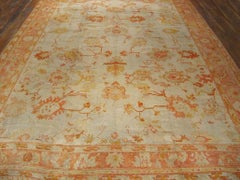 Happy Ivory Field With Gold And Coral Colors Large Antique Turkish Oushak Rug