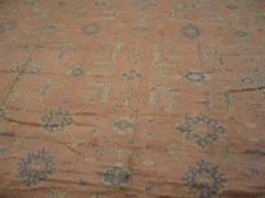 Elegant Peach Background Allover-Geometric Pattern Antique Turkish Oushak Rug