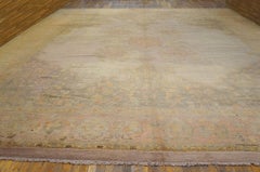 1890s Ivory Medallion Antique Turkish Oushak Carpet 15'6"x18' Knotted Wool Rug