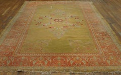 Exquisite Chartreuse Background With Medallion Design Antique Turkish Oushak Rug