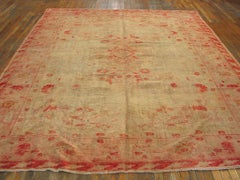 Relaxed Warm Ivory and Red Color Casually Rustic Antique Turkish Oushak Rug