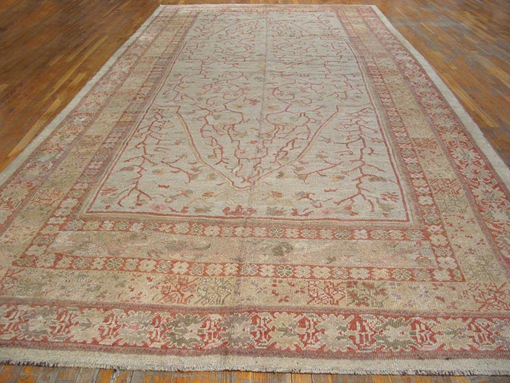 Hand-Knotted 19th Century Oushak Ghiordes Carpet ( 8'6