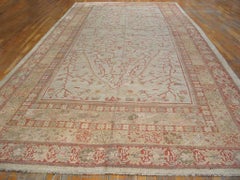 Remarkable Ivory Color with Angular Floral Design Antique Oushak Ghiordes Rug