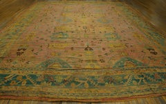 Gorgeous Oversized Coral Filed With Seafoam Green Antique Turkish Oushak Rug