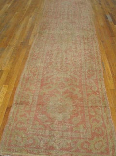 1920s Beige Antique Turkish Oushak Hand Knotted Runner Rug 3' x 13'