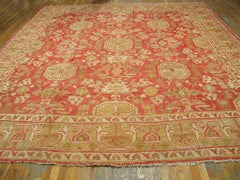 Attractive Apricot Ground & Beige Geometric Desing Antique Turkish Oushak Rug