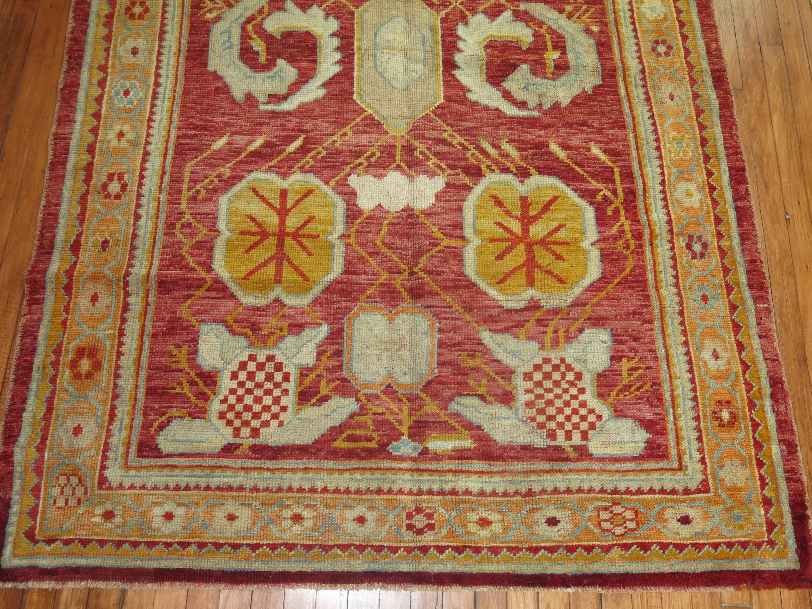 A colorful antique early 20th century Turkish Oushak rug.


Antique Turkish Oushak rugs have been woven in Western Turkey since the beginning of the Ottoman period. They are still one of top decorative antique rugs requested by connoisseurs