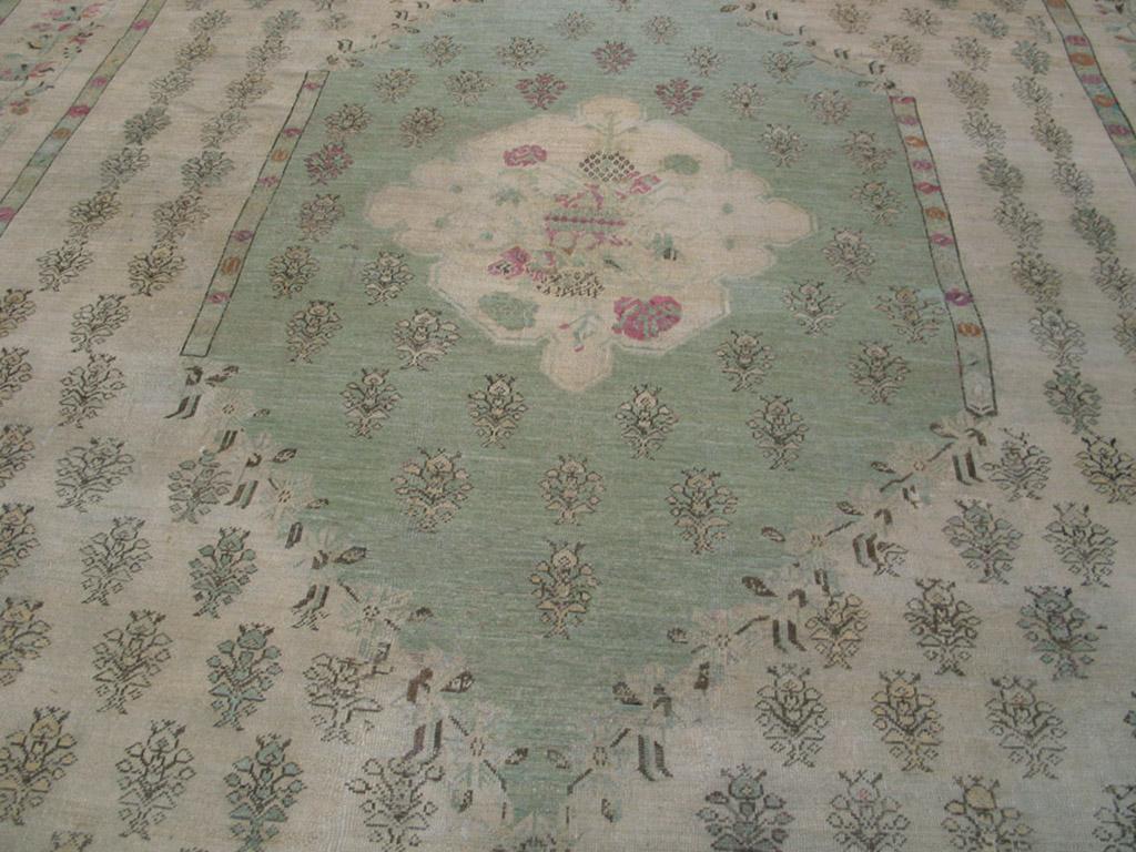 Hand-Knotted Late 19th Century Turkish Oushak Ghiordes Carpet ( 13' x 14'6