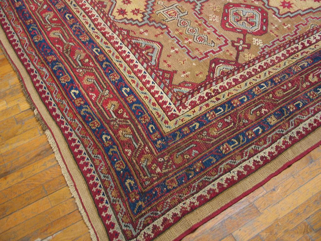 Hand-Knotted Early 19th Century Turkish Smyrna Oushak Carpet ( 10'8