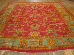 Red Background With Jewel Tones Tribal Allover Design Antique Turkish Oushak Rug