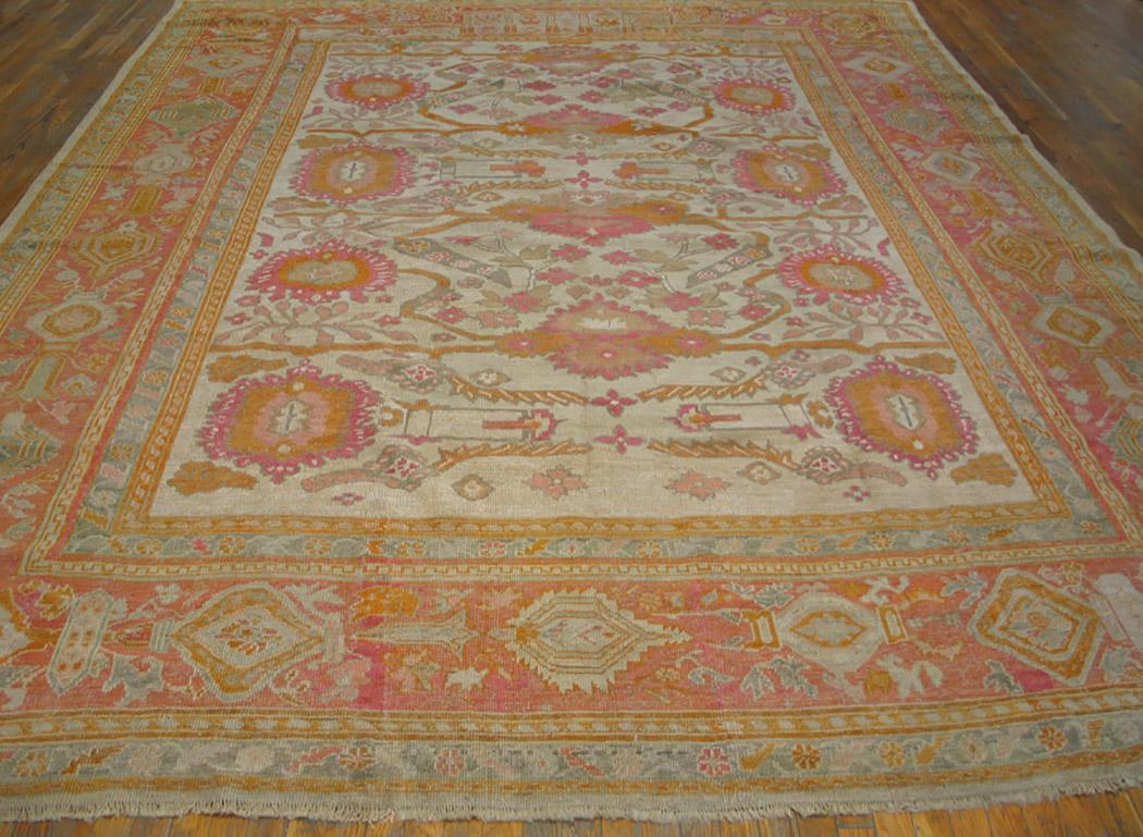 Hand-Knotted 19th Century Turkish Oushak Carpet ( 10'6
