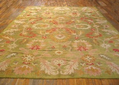 1890s Green Ivory Rust Turkish Anatolian Oushak Carpet 12'4" x 16'2" Wool Rug