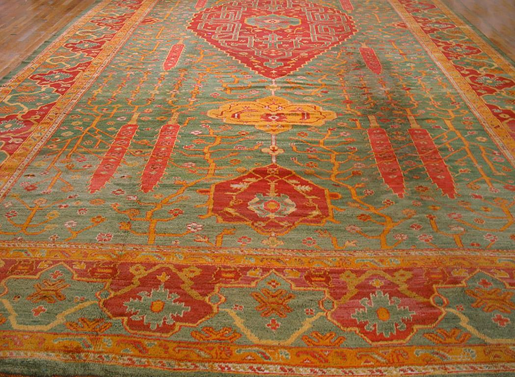 Hand-Knotted 19th Century Turkish Oushak Carpet ( 12'4