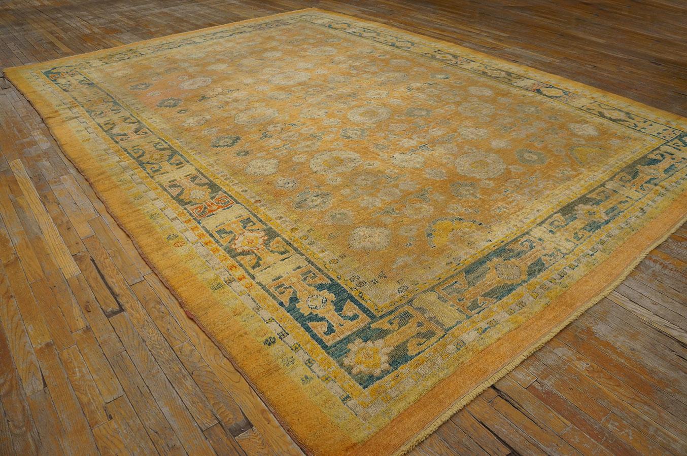 Hand-Knotted 19th Century Turkish Angora Oushak Carpet ( 9'9
