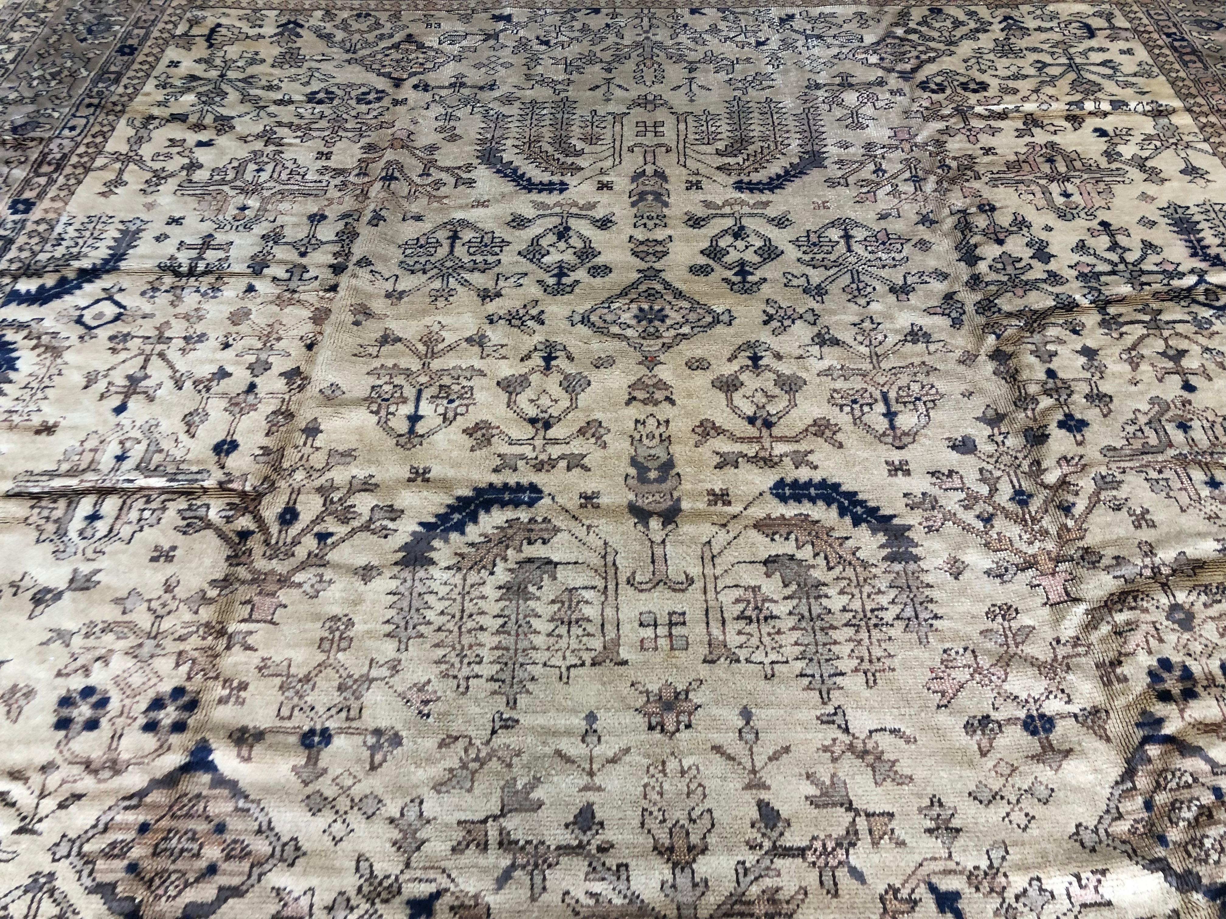 Hand-Knotted Antique Oushak Rug For Sale