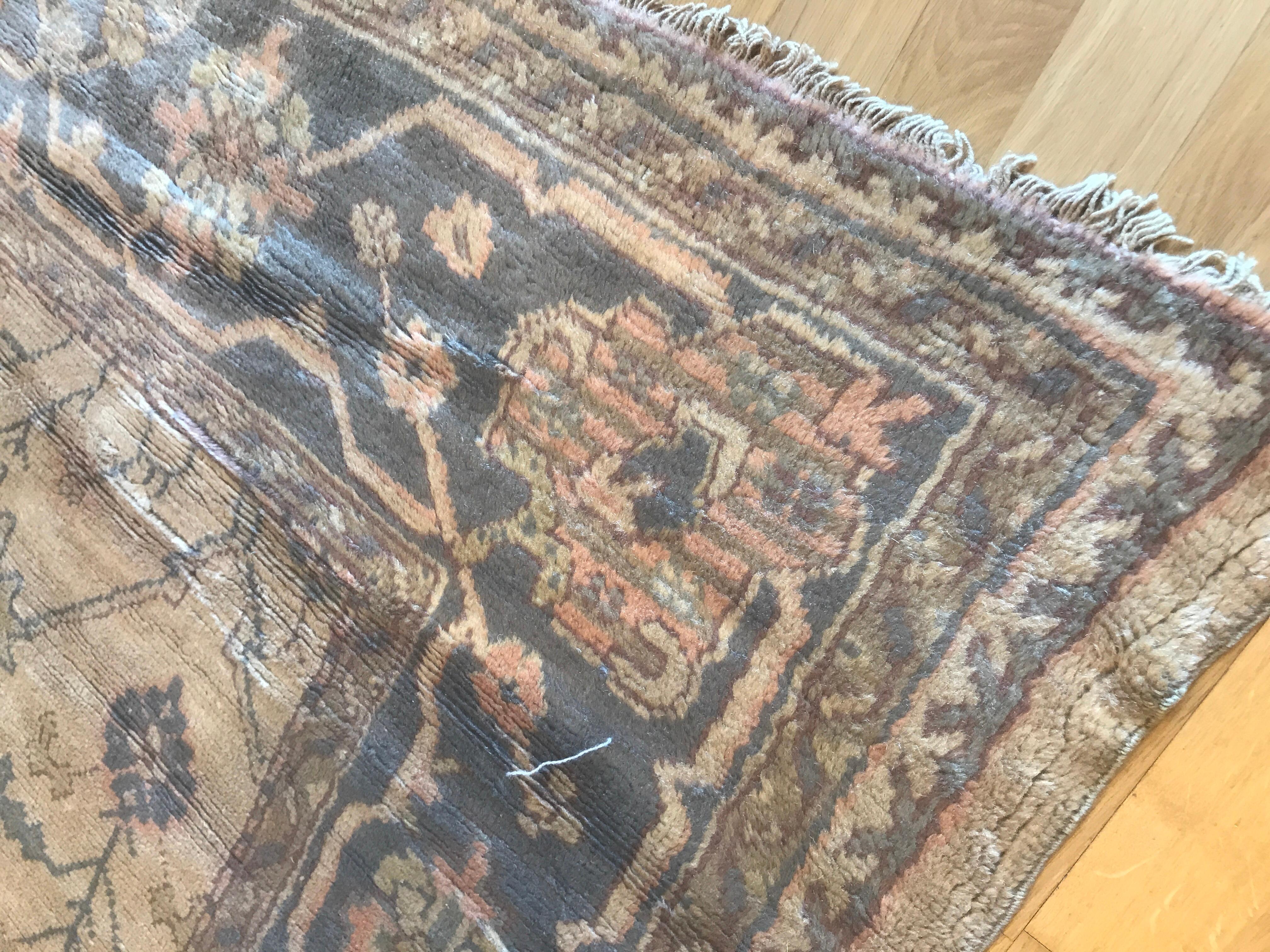 Hand-Knotted Antique Oushak Rug For Sale