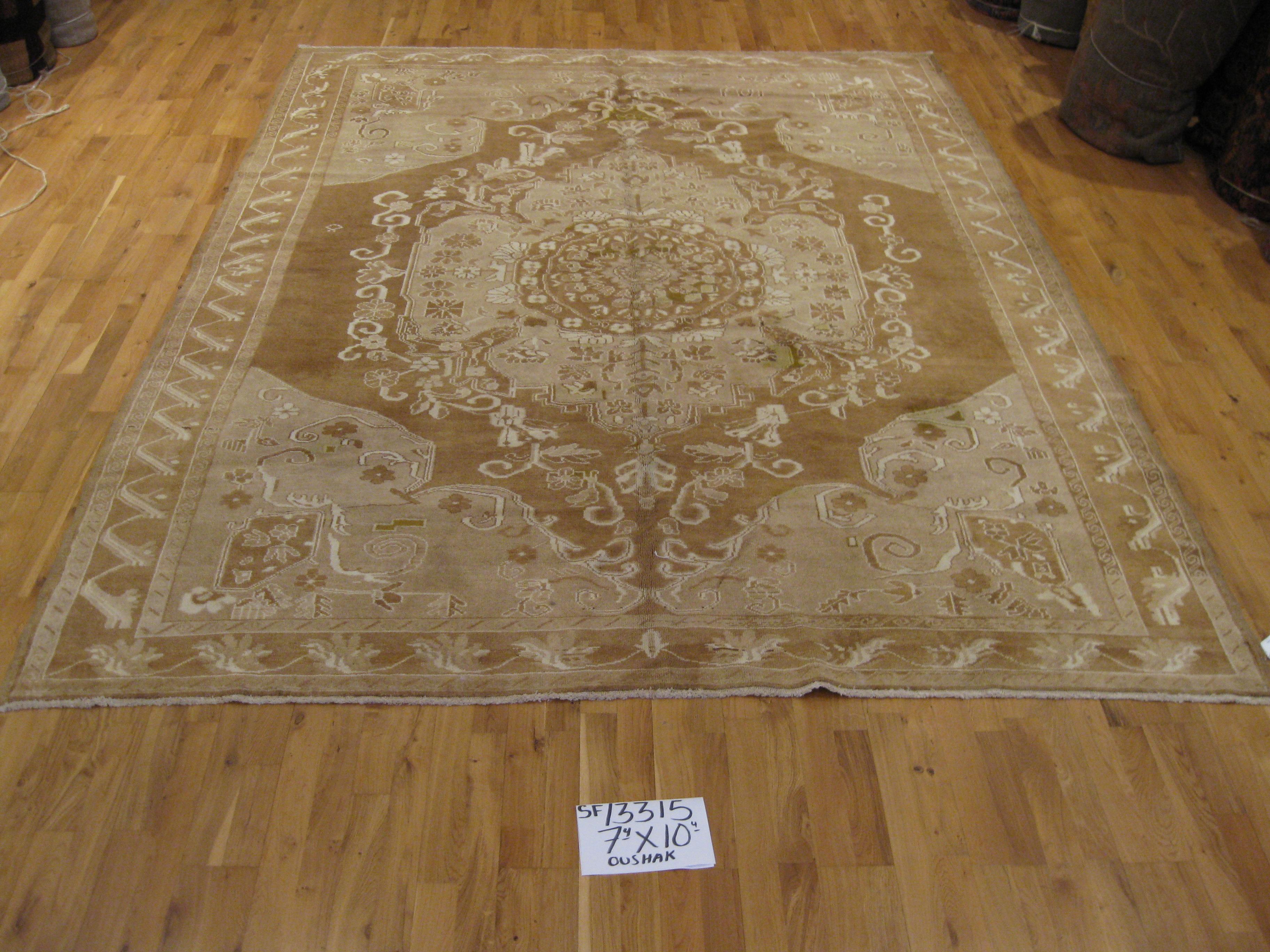 Hand-Knotted Antique Oushak Rug