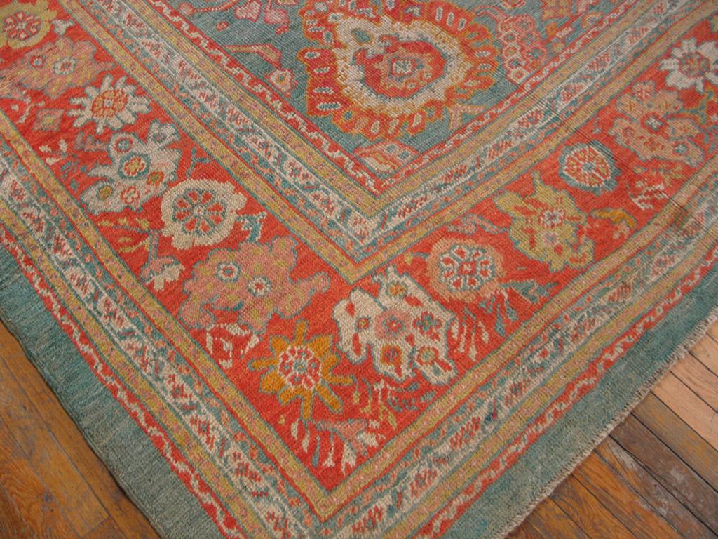 Hand-Knotted Antique Turksih Oushak Carpet From 1880s ( 11'10