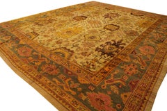 Large Scale Warm Cream Background Allover Design Antique Turkish Oushak Carpet