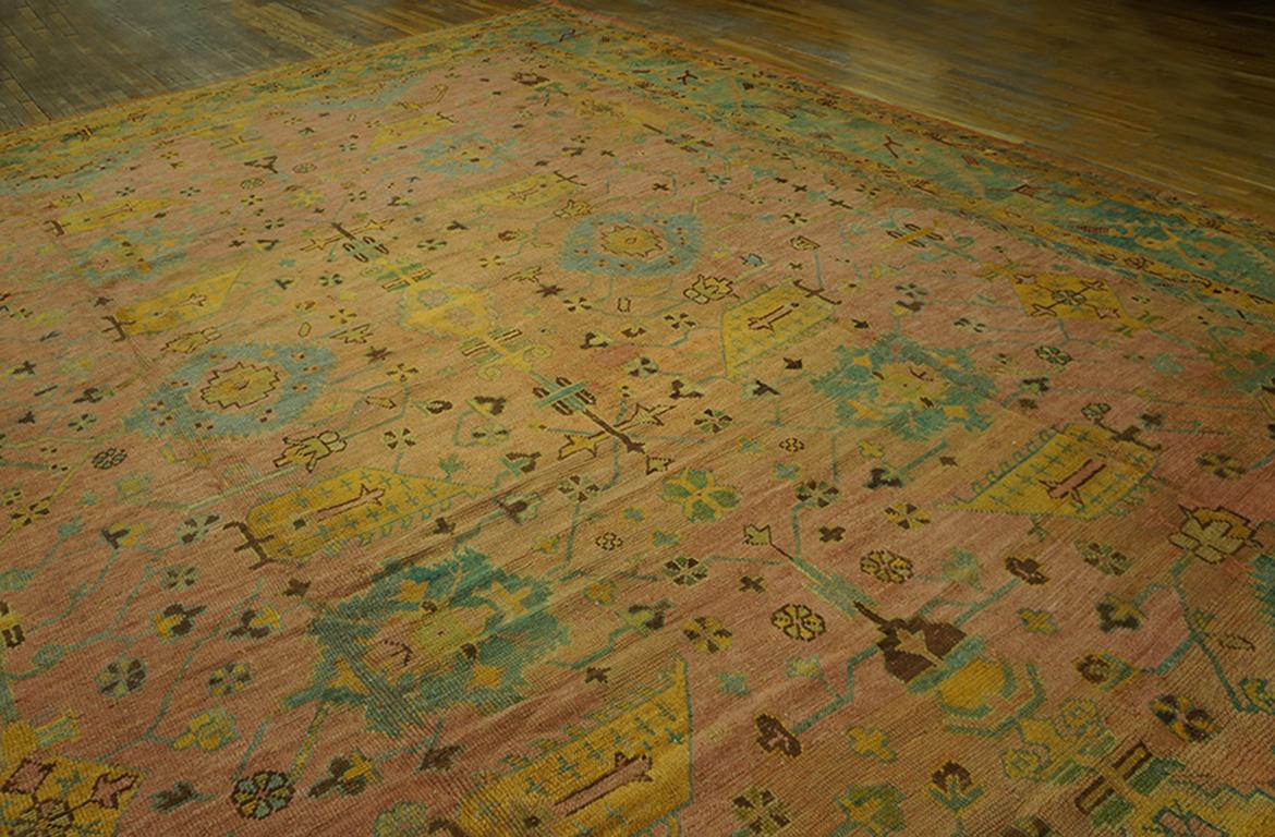 Wool Early 20th Century Turkish Oushak Carpet ( 14'2