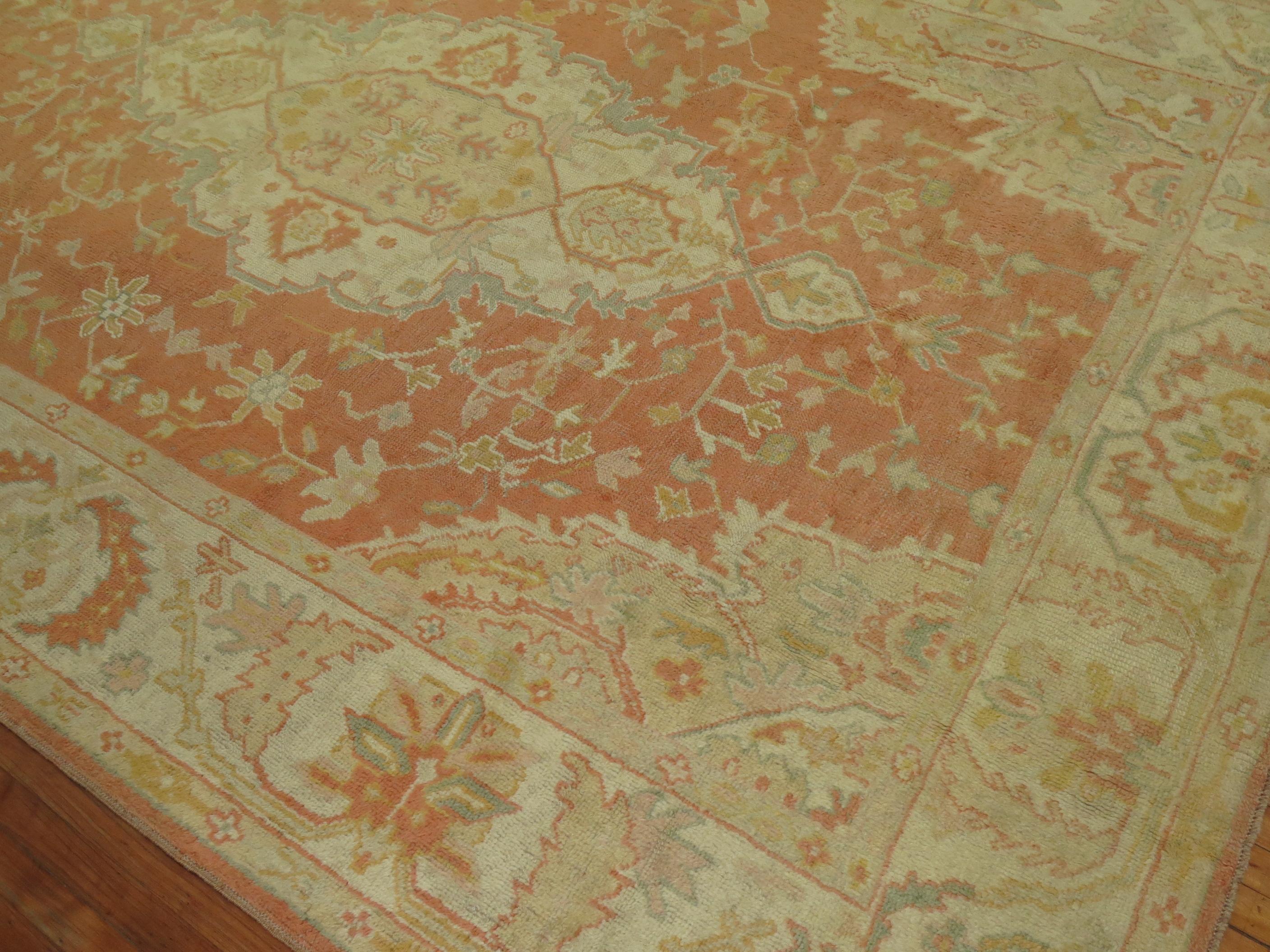 Hand-Woven Antique Oushak Rug For Sale