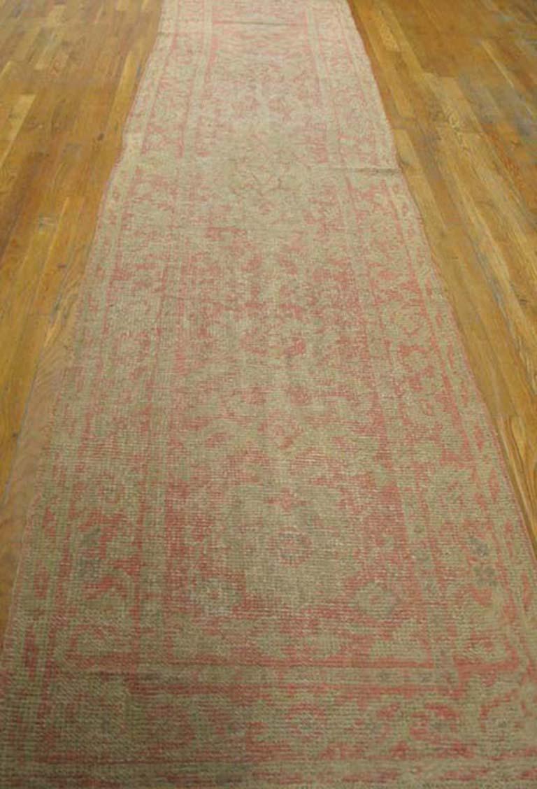 Early 20th Century Turkish Oushak Carpet ( 3' x 13' - 92 x 396 ) For Sale 1