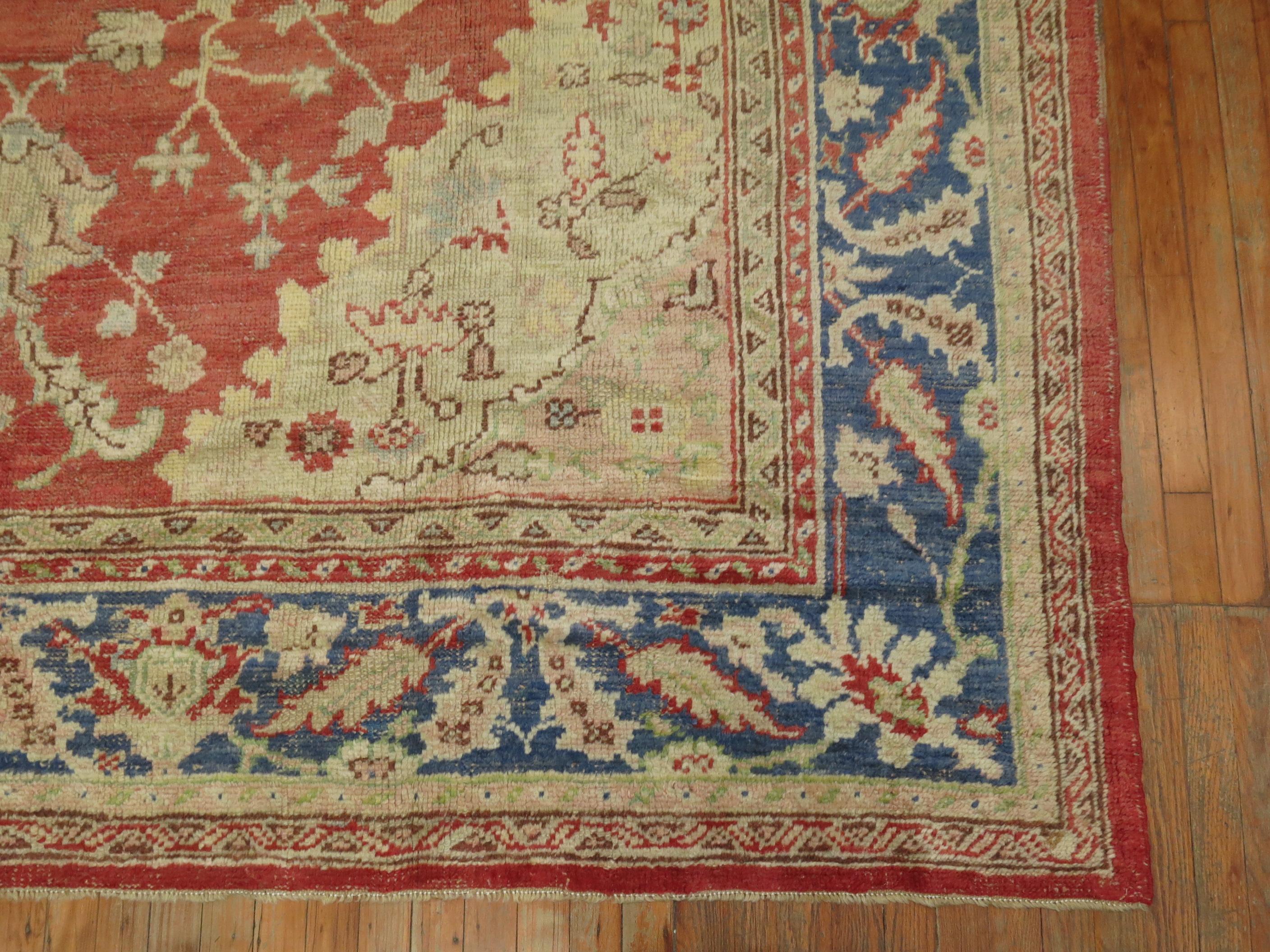Hand-Knotted Early 20th Century Antique Oushak Rug 9' x 12' For Sale