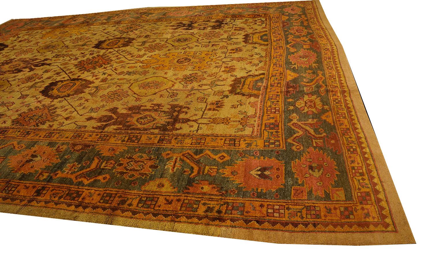 Wool Early 20 Century Turkish Oushak Carpet ( 13' x 16'4