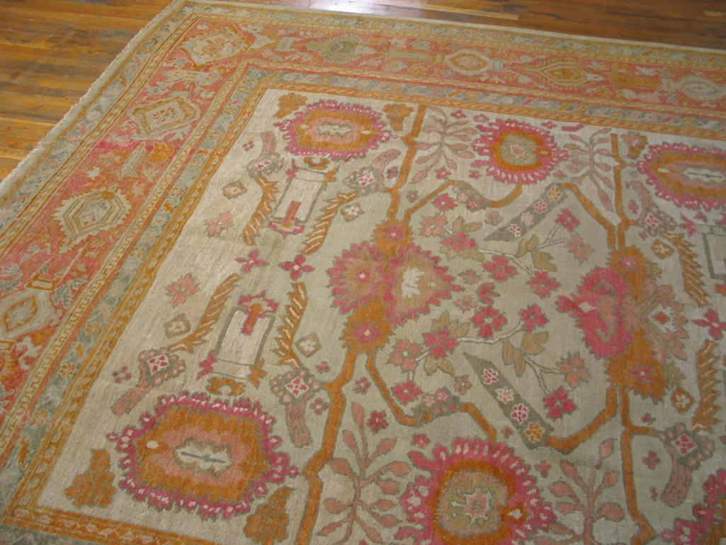 Wool 19th Century Turkish Oushak Carpet ( 10'6