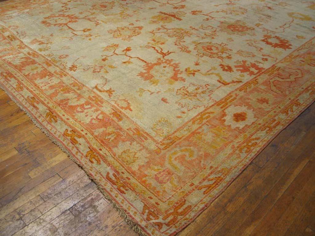 Wool 19th Century Turkish Oushak Carpet  ( 11'10