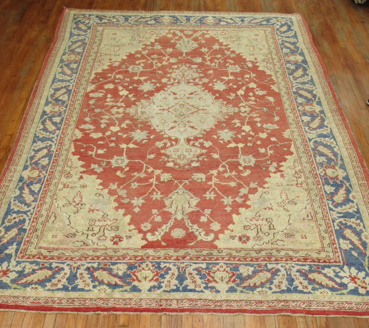 Wool Early 20th Century Antique Oushak Rug 9' x 12' For Sale