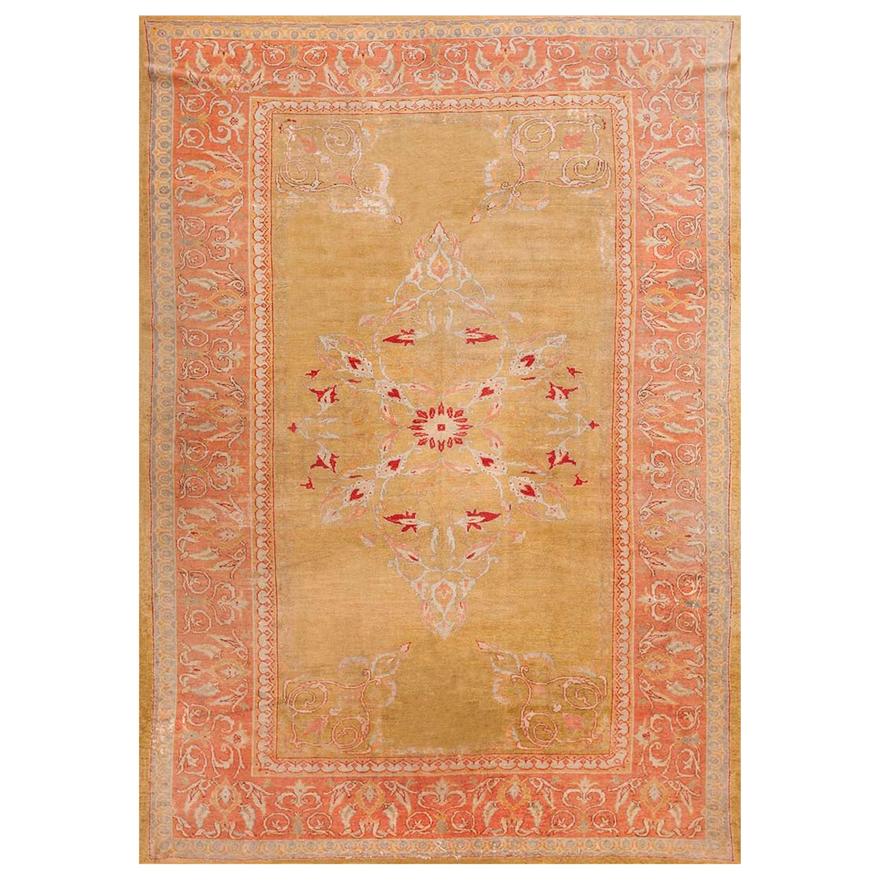 Tapis turc Oushak du 19ème siècle ( 7'6" x 10'10" - 233 x 330 ) en vente